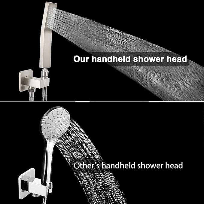 NearMoon Hand Held Shower Head, Luxury High Pressure Shower Kit with Wall Connector and Hose Set, for Bathroom Showering System Contemporary Square Style (Brushed Nickel)