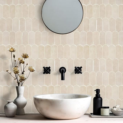 Vamos Tile Thicker Peel and Stick Backsplash Tile,Pinkish Beige,10-Sheet | Self Adhesive Vinyl Wall Tiles with Beige Grout, Stick on Backsplash for Kitchen, Bathroom,RV,Pantry,11.1''x12''
