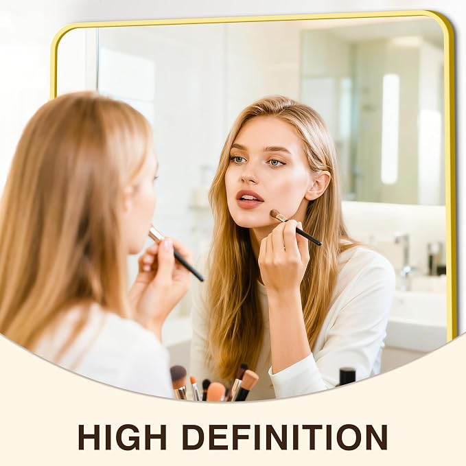 Vanity Bathroom Mirror, 36”x30” Gold Bathroom Mirror for Over Sink | HD Tempered Glass, Anti-Rust Frame, Vertical or Horizontal, Wall Mirrors for Bathroom Sink, Living Room, Entryway, Bedroom