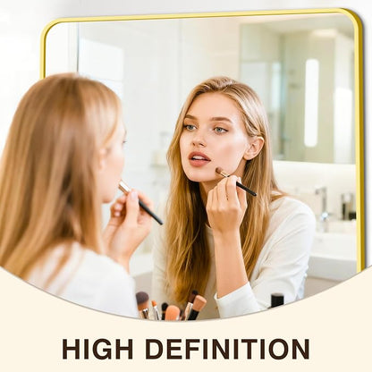 Vanity Bathroom Mirror, 36”x30” Gold Bathroom Mirror for Over Sink | HD Tempered Glass, Anti-Rust Frame, Vertical or Horizontal, Wall Mirrors for Bathroom Sink, Living Room, Entryway, Bedroom