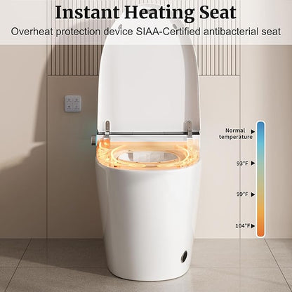 Smart Toilet with Heated Seat & Dual Auto Flush, Foot Sensor, Tankless One-Piece Electric Toilet with Manual Soft-Close Seat & Lid, Night Light, LED Display & 1000g Powerful Flush, 0.8/1.28GPF