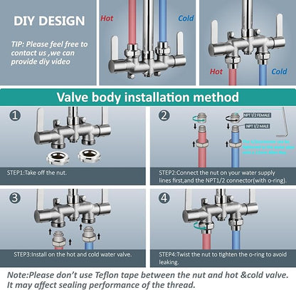 Aolemi Outdoor Shower Fixtures, 31" Exposed Shower System with Shower Head, 2-Handle Outdoor Shower Kit, 3 Inch Center Brass Mixing Valve, Polish Chrome