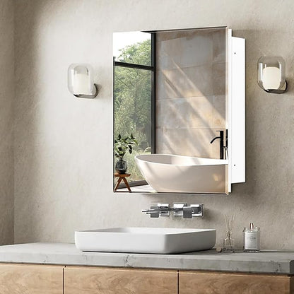 20x20 Inch Medicine Cabinet, Square Beveled Frameless Mirror, Adjustable Shelves, Already Assembly, Recess or Surface Mount Installation for Bathroom Toilet