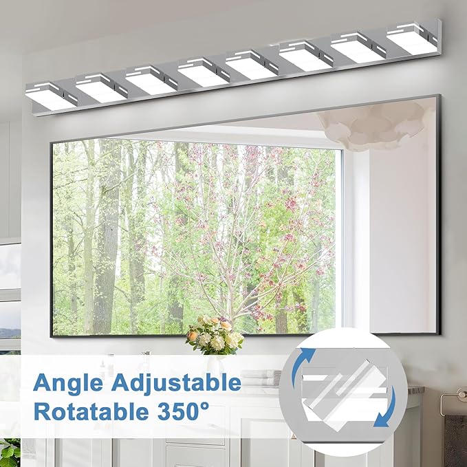 LED Modern Bathroom Vanity Light Fixtures, 8-Light 55-inch Dimmable Chrome Vanity Lights for Bathroom Lighting Fixtures Over Mirror, with 350° Rotatable Heads (Cool White 6000K)