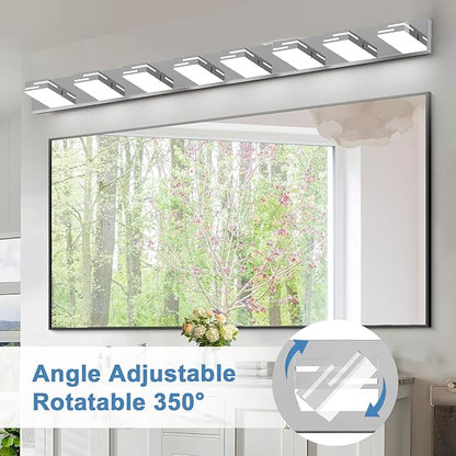 LED Modern Bathroom Vanity Light Fixtures, 8-Light 55-inch Dimmable Chrome Vanity Lights for Bathroom Lighting Fixtures Over Mirror, with 350° Rotatable Heads (Cool White 6000K)