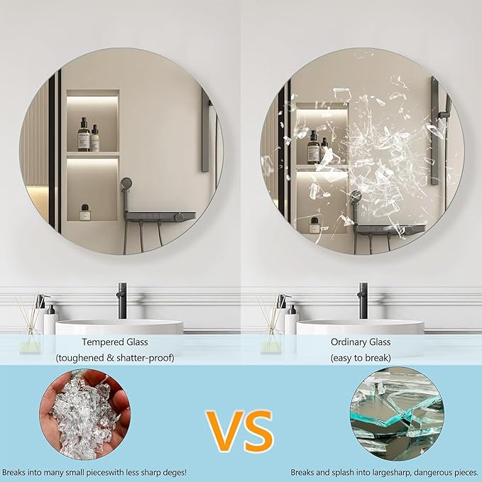30 Inches Round Bathroom Medicine Cabinet, Frameless Circle Mirror Cabinet Wall Mounted Cabinet with Surface Mount Installation