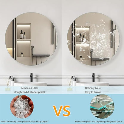 30 Inches Round Bathroom Medicine Cabinet, Frameless Circle Mirror Cabinet Wall Mounted Cabinet with Surface Mount Installation
