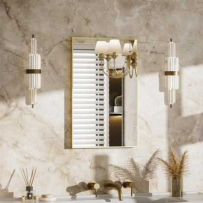 MZON 16" x 24" Brushed Gold Bathroom Vanity Mirror, Mirror for Over Sink | Aluminum Alloy Frame, Clear Reflection, Rust-Resistant, Vertical or Horizontal, Wall Mount, Bedroom and Entryway