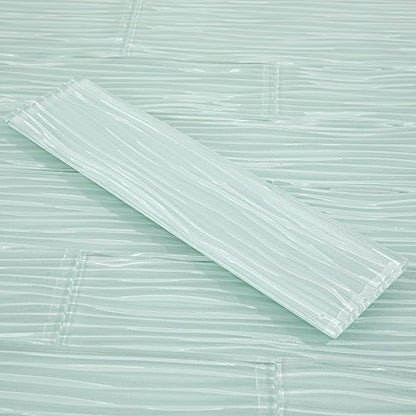Light Green Glass Subway Tile Water Wave 3 x 12 Inch | Glass Tile for Backsplash Kitchen Bathroom Shower Wall (16-Pack, 4 sq.ft.)