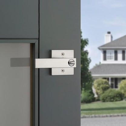 Kwikset Singapore Entry Door Handle with Lock and Key, Secure Keyed Reversible Lever Exterior, For Front Entrance and Bedrooms, Satin Nickel, Pick Resistant Smartkey Rekey Security and Microban