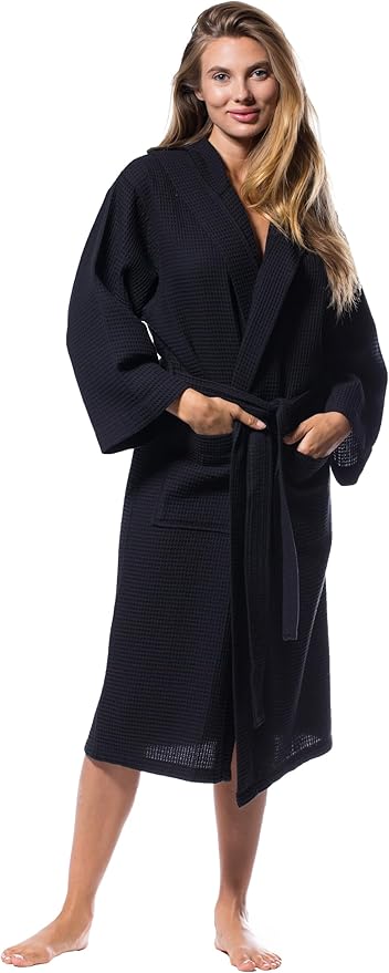 Turquaz Womens Lightweight Waffle Kimono Bathrobe for Men - Soft Quick-Dry Spa & Summer Towel Robe, Cotton Blend
