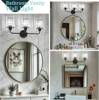 Black Vanity Lights, 3-Light Crystal Bathroom Light Fixtures | Modern Bathroom Vanity Light E26 Wall Light over Mirror (Exclude Bulb)