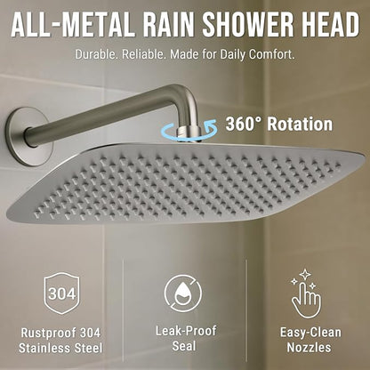 G-Promise All Metal 14 Inch Large Rain Shower Head for Ceiling or Wall | Built to Last, Rust Resistant 304 Stainless Steel, Easy to Install, Full Body Coverage Rainfall Shower Head, Daily SPA