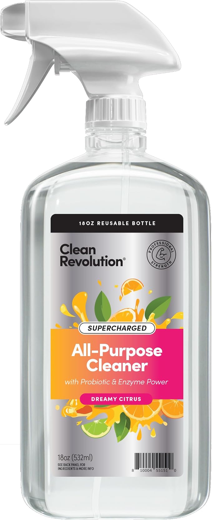 Clean Revolution SuperCharged All Purpose Cleaner Refill with Smart Probiotic + Enzyme Complex, Multi-Surface Kitchen Bathroom & Floor Cleaner, Dreamy Citrus, 18 oz (Pack of 1)