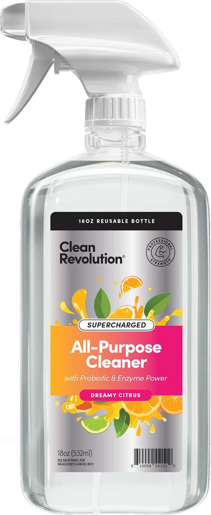 Clean Revolution SuperCharged All Purpose Cleaner Refill with Smart Probiotic + Enzyme Complex, Multi-Surface Kitchen Bathroom & Floor Cleaner, Dreamy Citrus, 18 oz (Pack of 1)