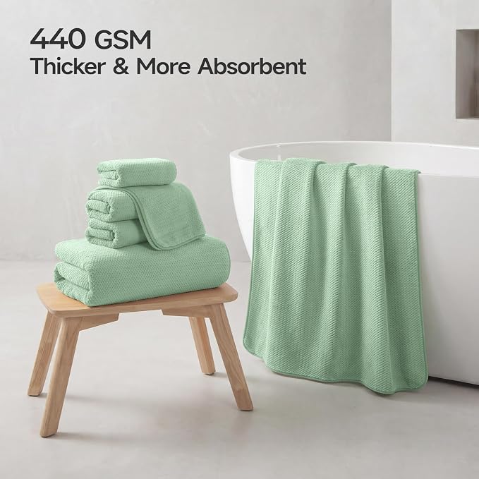 REDKISS Ultra Soft 6 Piece Towel Set, Premium Towels for Bathroom, Highly Absorbent, Quick Dry, Lightweight Bath Towels Set Collection, Includes 2 Bath Towels, 2 Hand Towels, 2 Washcloths, Green