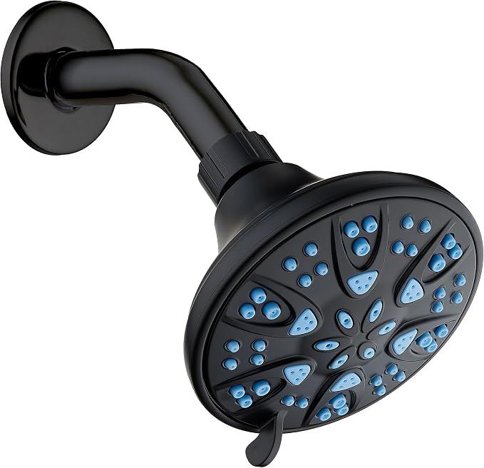 AquaDance Antimicrobial – Anti-Clog High-Pressure 6-Setting Head with Microban Nozzle Protection from Growth of Mold, Mildew & Bacteria for Stronger Shower 4", Aqua Blue Jets – 1.8 GPM