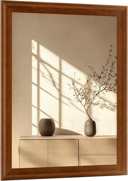30 x 40 Inch Rustic Bathroom Mirror for Wall Over Sink, Farmhouse Wood Framed Brown Rectangle Mirrors with Tempered Glass for Living Room, Horizontal/Vertical Hanging