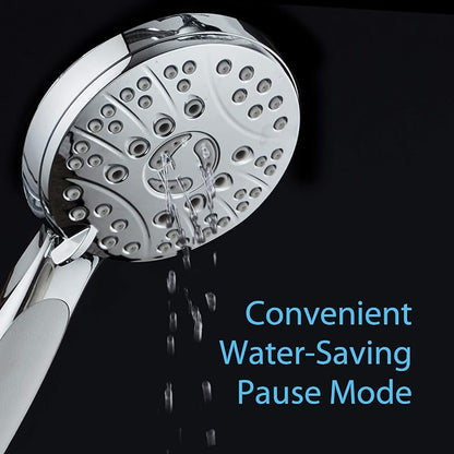 High Pressure 6-setting Luxury Handheld Shower Head – Extra Long 6 Foot Stainless Steel Hose – Anti Clog Jets – Anti Slip Grip – Top US Brand – Includes Extra Wall Bracket – Chrome Finish