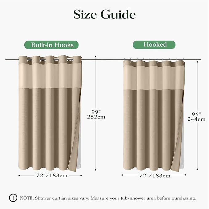 Beige Hook Free Waffle Shower Curtain & Snap-in Fabric Liner,72x99 | Less Time to install, 3 in 1 Fabric Shower Curtain and Liner Set with Magnets, Extra Long, Shower Curtains for Bathroom