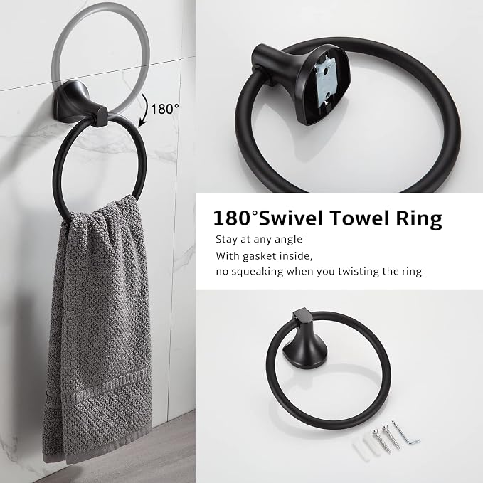 BGL Bathroom Hardware Set Matte Black Adjustable Expandable Towel Bar 4-Piece Bathroom Accessory Set Wall Mounted Robe Hook Toilet Paper Holder Towel Ring Towel Bar