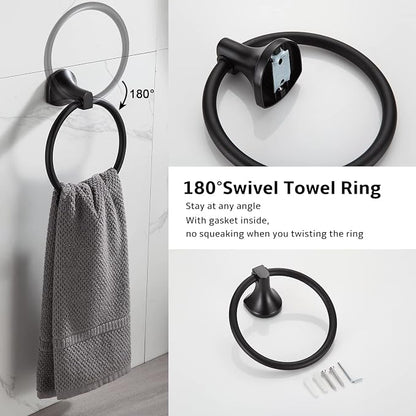 BGL Bathroom Hardware Set Matte Black Adjustable Expandable Towel Bar 4-Piece Bathroom Accessory Set Wall Mounted Robe Hook Toilet Paper Holder Towel Ring Towel Bar