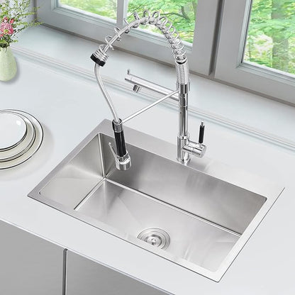 28"x18" Drop-In Kitchen Sink 304 Stainless Steel Brushed | 28 inch Drop in Sink | 304 SS Handmade | Topmount | 9" Deep Bowl | Drain Kit Included | Family Kitchen/Prep | Large Capacity