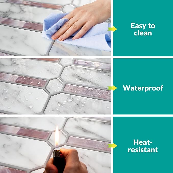 Joysticky 10-Sheet Peel and Stick Backsplash, 12" * 12" Crystal Texture Stick on Tiles Backsplash for Kitchen & Bathroom，Thicker Design Peel and Stick Wall Tiles（Stone-Patterned）