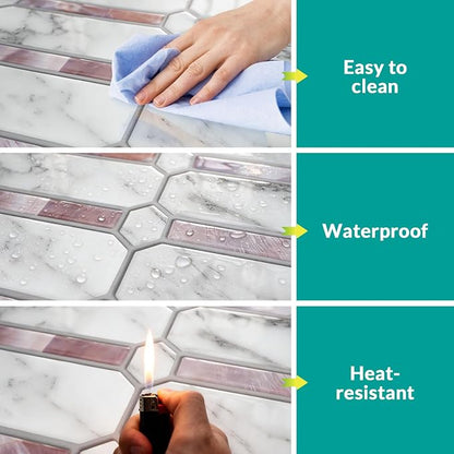 Joysticky 10-Sheet Peel and Stick Backsplash, 12" * 12" Crystal Texture Stick on Tiles Backsplash for Kitchen & Bathroom，Thicker Design Peel and Stick Wall Tiles（Stone-Patterned）