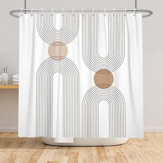Mid Century Shower Curtain for Bathroom, Boho Sun Rainbow Modern Minimalist Geometric Shower Curtain, Abstract Arch Lines Modern Aesthetic Bathroom Decor Curtain Sets 60x72 inch