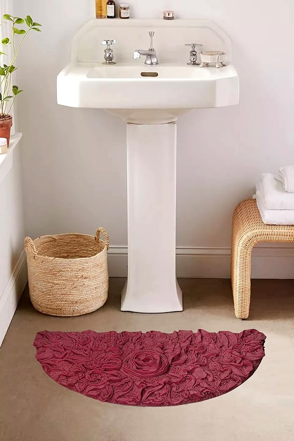 Home Weavers Bell Flower Collection 100% Cotton Tufted Bath Rugs, Extra Soft and Absorbent Bath Rugs, Non-Slip Bath Mats, Machine Washable, Bath Mats for Bathroom Floor and Tub, 17"x30" Slice Rug, Red