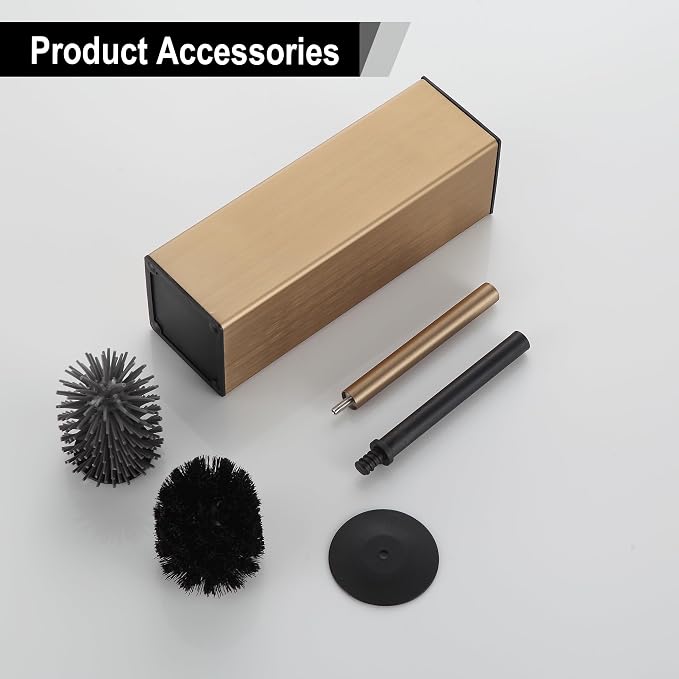 BGL Toilet Brush with Holder for Bathroom Matte Brushed Brass Aluminium Standing for Bathroom Toilet Bowl Cleaner Brush and Holder Set, Square Design
