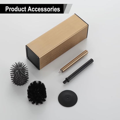 BGL Toilet Brush with Holder for Bathroom Matte Brushed Brass Aluminium Standing for Bathroom Toilet Bowl Cleaner Brush and Holder Set, Square Design