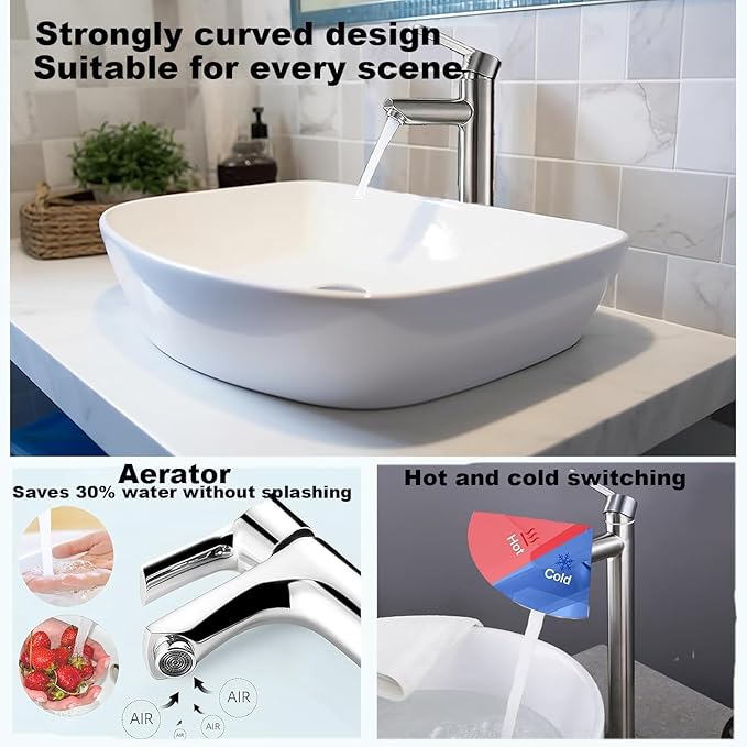 Bathroom Cold & Hot Stainless Steel Faucet, Ceramic Valve Cylinder; Silent Anti-Drip, Single Handle, Water Saving, Washbasin Sink, for Bathroom & Basin, Small Kitchen Faucet (Brushed-h)