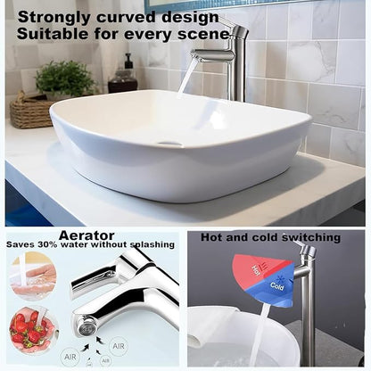 Bathroom Cold & Hot Stainless Steel Faucet, Ceramic Valve Cylinder; Silent Anti-Drip, Single Handle, Water Saving, Washbasin Sink, for Bathroom & Basin, Small Kitchen Faucet (Brushed-h)
