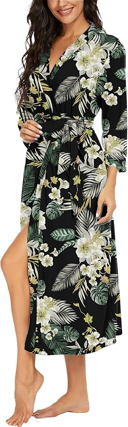 VINTATRE Women Kimono Robes Long Knit Bathrobe Lightweight Soft Knit Sleepwear V-neck Casual Ladies Loungewear