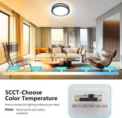 12inch LED Flush Mount Ceiling Light Fixture Dimmable Matte Black, Easy Install LED Ceiling Lamp Fixture Without Flicker, Super Bright 36W 3600LM 5CCT Warm to White Light 3000K to 6000K 4-Pack