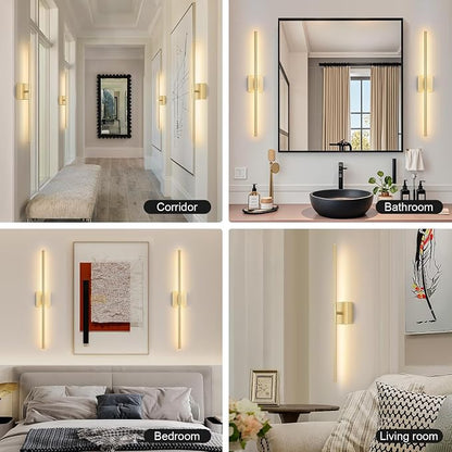 Battery Operated Wall Sconce Set of Two with Remote Control, 3000K-6000K Dimmable Gold Wall Lights, Timable LED Wireless Wall Sconces, 350° Ratate for Bathroom, Living Room, Hallway 29.1 Inch