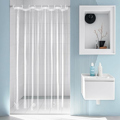 EurCross 74 inch Long Stall Shower Curtain Liner with 5 Magnets, 9G Premium Clear PEVA Small Plastic Bathroom Shower Curtain 54x74, 9 Metal Holes