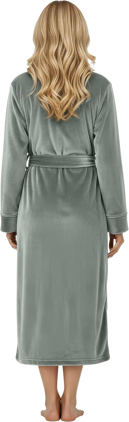 NY Threads Women's Fleece Shawl Collar Bathrobe Plush Long Spa Robe, Medium