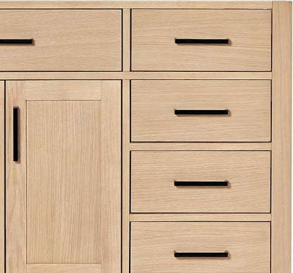 ARIEL Hepburn 42-inch Bathroom Vanity Base Cabinet,Solid Wood, 2 Soft Closing Doors, 5 Dovetail Drawers, White Oak