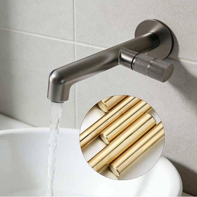 BiaoTeng Concealed Faucet for Bathroom Sink Wall Mount Hot and Cold Brass Faucets for Bathroom Sinks Single Hole Grey