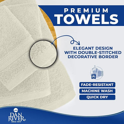 DAN RIVER 8 Piece Luxury Bath Towels for Bathroom, Towel Set, Ivory | 2 Bath towels, 2 Hand towels, and 4 Wash Cloths, 600 GSM 100% Ring Spun Cotton, Highly Absorbent, Gym, Hotel, guest, and Spa