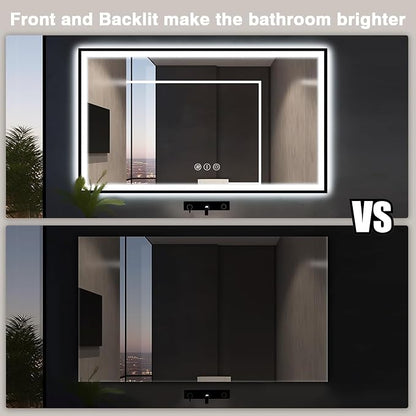 EchosLife 60x30 Large LED Bathroom Vanity Mirror - Black Aluminum Framed | Black Frame, Front and Backlit, Anti-Fog, Stepless Dimmable, 3 Colors, Memory, Tempered Glass, UL Listed, Horizontal/Vertical
