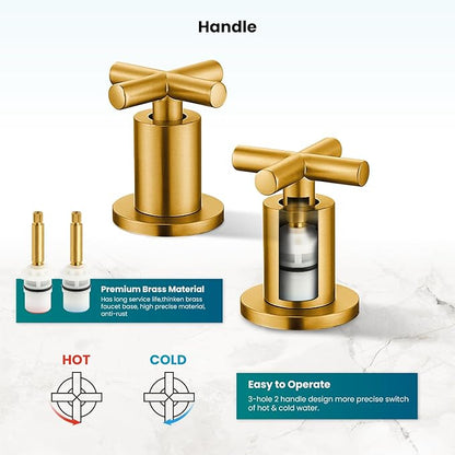 gotonovo 3 Hole Bathroom Faucet 8 inch Widespread Sink Vanity Faucet for Bathroom Sink 2 Cross Handle Deck Mount Basin with Pop Up Drain 360° Swivel Spout Dark Gold