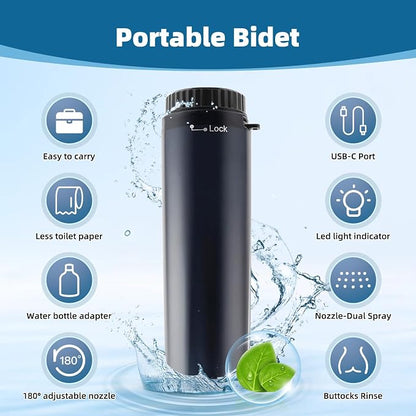 Hibbent Portable Bidet for Travel, High Pressure Handheld Electric Sprayer, Rechargeable Travel Bidet for Women & Men, Personal Hygiene Cleaning, Soothing Postpartum Care, Black