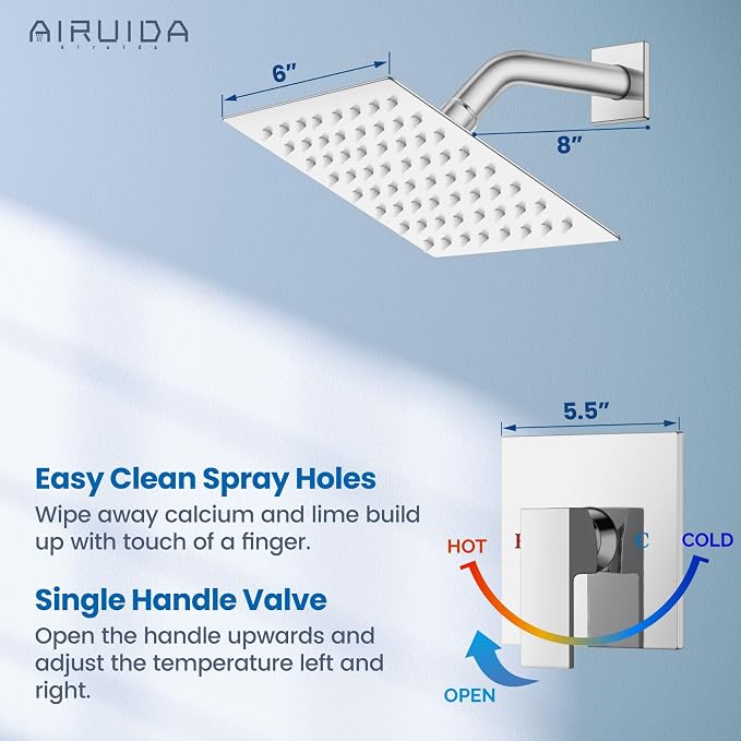Airuida Shower Faucet Set,6 Inch Shower Valve Kit,Chrome Polish | Male Threads,Rough-in Valve Shower Trim Kit,Single Handle Control Shower Set