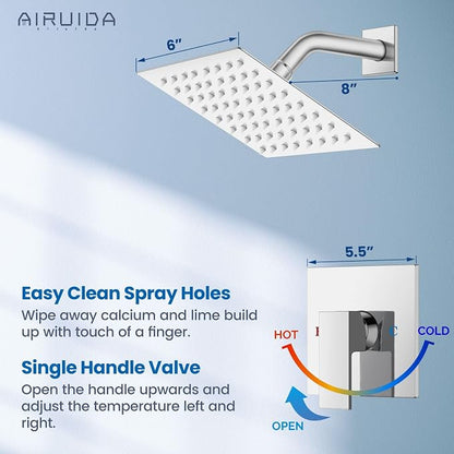 Airuida Shower Faucet Set,6 Inch Shower Valve Kit,Chrome Polish | Male Threads,Rough-in Valve Shower Trim Kit,Single Handle Control Shower Set