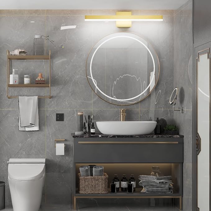 Aipsun Gold Bathroom Light Fixtures Modern LED Vanity Lights Over Mirror 24inch Vanity Lighting Adjustable Gold Wall Light for Bathroom （Cold White 6000K）