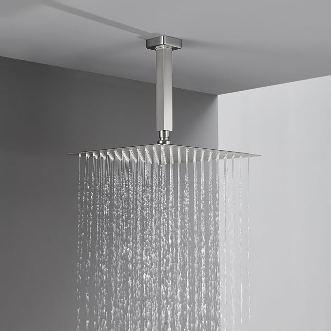 Shower System 12 Inches Rain Shower Combo Set Brushed Nickel Ceiling Mount Shower Faucet Bathroom Faucets with Rainfall Shower Head and Hand Shower